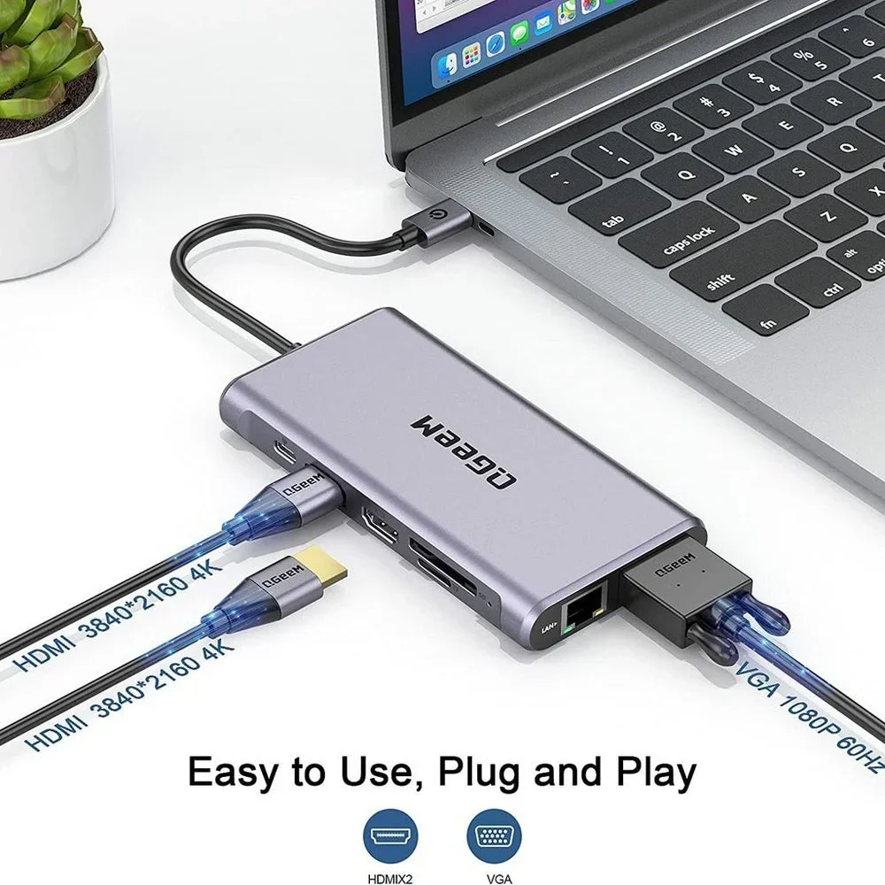 QGeeM USB C Hub,12 in 1 USB C Laptop Docking Station